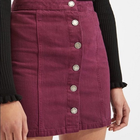 Lord & Taylor Dresses & Skirts - Burgundy Button Through A-Line Denim Skirt